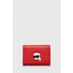 Usnjena denarnica Karl Lagerfeld ženski, rdeča barva - rdeča. Mala denarnica iz kolekcije Karl Lagerfeld. Model izdelan iz naravnega usnja.