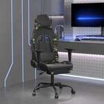 vidaXL Masažni gaming stol z oporo za noge črn in kamuflažen um. usnje