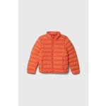 Otroška puhovka Tommy Hilfiger oranžna barva - oranžna. Otroški jakna iz kolekcije Tommy Hilfiger. Podložen model, izdelan iz iz prešitega materiala. Model z dvignjenim ovratnikom zagotavlja dodatno zaščito pred mrazom.
