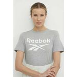 Bombažna kratka majica Reebok Identity ženska, siva barva, 100034852 - siva. Kratka majica iz kolekcije Reebok, izdelana iz tanke, elastične pletenine. Model iz izjemno udobne bombažne tkanine, ki je zračna.