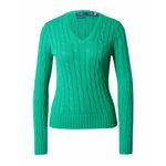 Bombažen pulover Polo Ralph Lauren ženski, zelena barva - zelena. Pulover iz kolekcije Polo Ralph Lauren. Model z V izrezom, izdelan iz enobarvne pletenine.