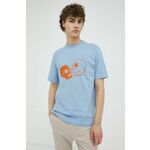 Bombažna kratka majica PS Paul Smith - modra. Lahkotna kratka majica iz kolekcije PS Paul Smith, izdelana iz tanke, elastične pletenine. Model iz zračne bombažne tkanine.