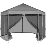 vidaXL Šestkoten Pop-Up Šotor s 6 Stranicami Sive Barve 1,8x1,8 m