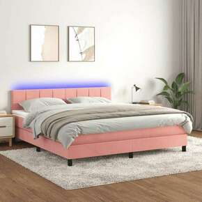 Shumee Box spring postelja z vzmetnico LED roza 180x200 cm žamet