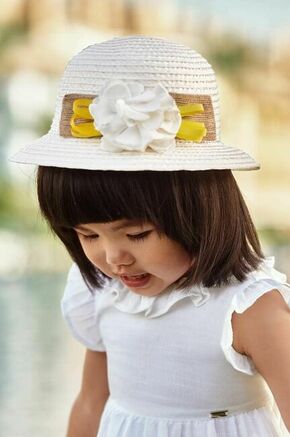 Klobuk z mešanico lana Mayoral bela barva - bela. Otroški klobuk iz kolekcije Mayoral. Model s širokim robom