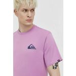 Bombažna kratka majica Quiksilver moški, vijolična barva - vijolična. Kratka majica iz kolekcije Quiksilver, izdelana iz tanke, elastične pletenine. Model iz izjemno udobne bombažne tkanine, ki je zračna.