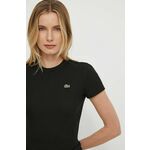 Bombažna kratka majica Lacoste črna barva - črna. Kratka majica iz kolekcije Lacoste. Model izdelan iz enobarvne pletenine. Prilagodljiv material, ki se prilagaja postavi.