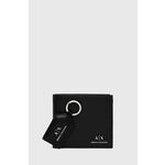 Usnjena denarnica in obesek za ključe Armani Exchange moški, črna barva - črna. Mala denarnica s priloženim obročkom za ključe iz kolekcije Armani Exchange. Model izdelan iz naravnega usnja.
