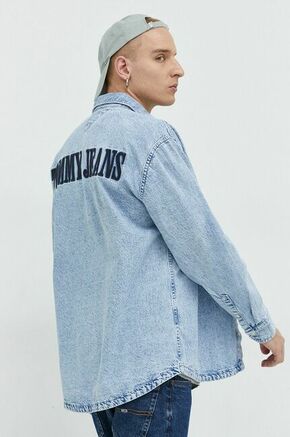 Bombažna srajca Tommy Jeans moška - modra. Srajca iz kolekcije Tommy Jeans. Model izdelan iz jeansa. Ima klasičen ovratnik.