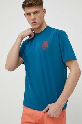 Bombažna kratka majica Jack Wolfskin 10 - modra. Kratka majica iz kolekcije Jack Wolfskin. Model izdelan iz pletenine s potiskom. Tanek