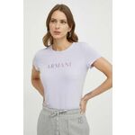 Kratka majica Armani Exchange ženski, vijolična barva - vijolična. Kratka majica iz kolekcije Armani Exchange, izdelana iz elastične pletenine. Model iz izjemno udobne tkanine z visoko vsebnostjo bombaža.