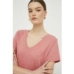 Kratka majica Superdry ženski, roza barva - roza. Lahkotna kratka majica iz kolekcije Superdry, izdelana iz materiala, ki je prijeten na otip in diha. Model iz izjemno udobne tkanine z visoko vsebnostjo bombaža.