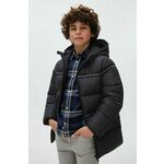 Otroška jakna Mayoral siva barva - siva. Otroški jakna iz kolekcije Mayoral. Podložen model, izdelan iz blaga z aplikacijo. Model z dvignjenim ovratnikom zagotavlja dodatno zaščito pred mrazom.