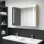 vidaXL LED kopalniška omarica z ogledalom 89x14x62 cm hrast