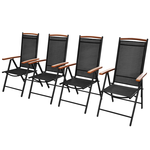 vidaXL Zložljivi Vrtni Stoli 4 kosi Aluminij 58x65x109 cm Črne Barve
