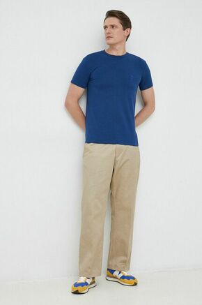 Kratka majica Trussardi moški - modra. Lahkotna kratka majica iz kolekcije Trussardi. Model izdelan iz tanke