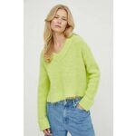 Volnen pulover American Vintage ženski, zelena barva - zelena. Pulover iz kolekcije American Vintage. Model izdelan iz srednje debele raztegljive pletenine. Visoka vsebnost volne zagotavlja zaščito pred mrazom, dodatek poliamida pa povečuje...