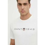 Bombažna kratka majica Gant moški, bež barva - bež. Kratka majica iz kolekcije Gant, izdelana iz pletenine s potiskom. Model iz zračne bombažne tkanine.