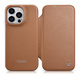 iCARER ce premium leather folio case iphone 14 pro max magnetic flip leather folio case magsafe brown (wmi14220716-bn)