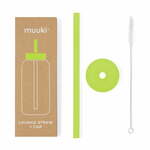 Silikonska slamica s čistilno krtačko/s pokrovom Electric Lime – Muuki