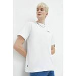 Bombažna kratka majica Superdry moški, bela barva - bela. Ohlapna kratka majica iz kolekcije Superdry, izdelana iz visokokakovostne pletenine, ki je bila izdelana na trajnostni način. Model iz izjemno udobne bombažne tkanine.