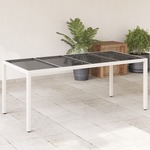 vidaXL Vrtna miza s stekleno ploščo bela 190x90x75 cm poli ratan
