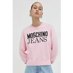 Bombažen pulover Moschino Jeans roza barva - roza. Pulover iz kolekcije Moschino Jeans. Model izdelan iz vzorčaste pletenine. Model iz izjemno udobne bombažne tkanine.