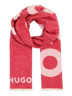 Volnen šal HUGO roza barva - roza. Šal iz kolekcije HUGO. Model izdelan iz vzorčaste pletenine. Visoka vsebnost volne zagotavlja zaščito pred mrazom