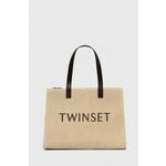 Torbica Twinset bež barva - bež. Velika torbica iz kolekcije Twinset. Model na zapenjanje, izdelan iz pletenega materiala.