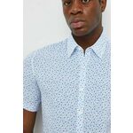 Lanena srajca Michael Kors - modra. Srajca iz kolekcije Michael Kors, izdelana iz vzorčaste tkanine. Model iz izjemno udobne, zračne tkanine.