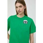 Bombažna kratka majica Karl Lagerfeld x Darcel Disappoints ženska, zelena barva - zelena. Kratka majica iz kolekcije Karl Lagerfeld, izdelana iz pletenine s potiskom. Model iz zračne bombažne tkanine.
