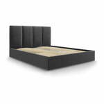 Temno siva žametna zakonska postelja Mazzini Beds Juniper, 180 x 200 cm