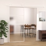 Greatstore Drsna vrata mlečno ESG steklo in aluminij 90x205 cm bela