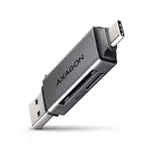 AXAGON CRE-DAC, USB-C + USB-A, 5 Gb/s - MINI bralnik kartic, 2 reži in lun SD/microSD, podpora UHS-I