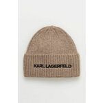 Volnena kapa Karl Lagerfeld rjava barva, 246W3411 - rjava. Kapa iz kolekcije Karl Lagerfeld. Model izdelan iz debele pletenine.