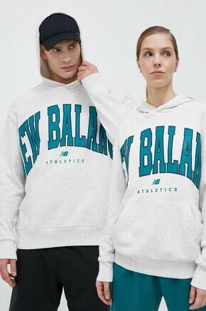 Bombažen pulover New Balance siva barva